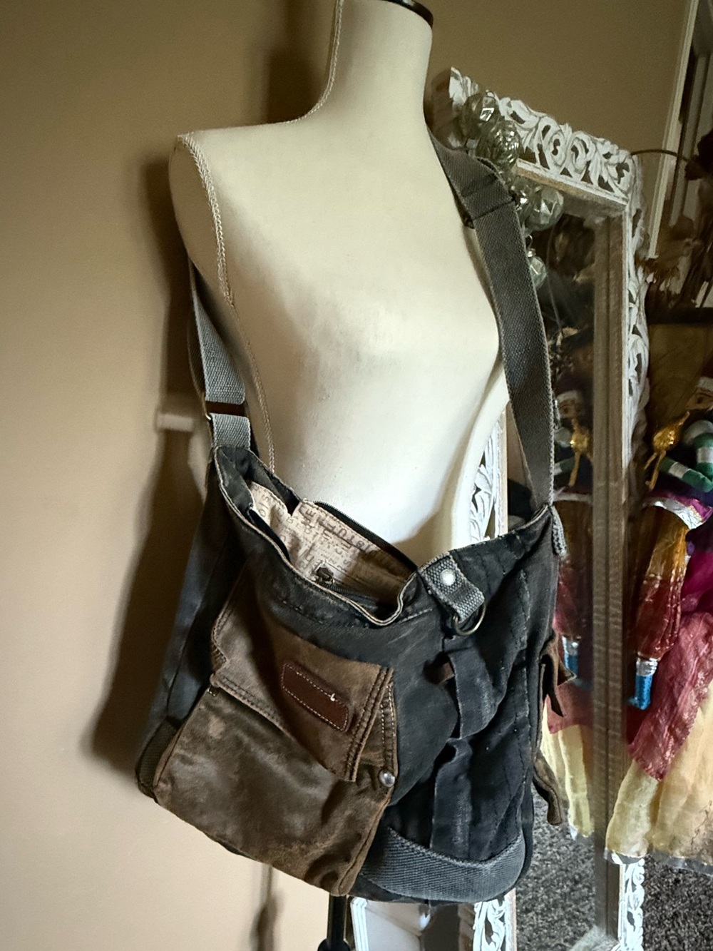 Bed Stu messenger crossbody canvas and leather oversized  bag